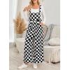imageHappy Sailed Womens Plaid Overalls Casual Loose Sleeveless Adjustable Straps Wide Leg Pants Jumpsuit with PocketsBlack
