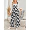 imageHappy Sailed Womens Plaid Overalls Casual Loose Sleeveless Adjustable Straps Wide Leg Pants Jumpsuit with PocketsBlack