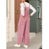 imageHappy Sailed Womens Plaid Overalls Casual Loose Sleeveless Adjustable Straps Wide Leg Pants Jumpsuit with PocketsRed
