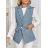imageHappy Sailed Womens Sleeveless Vest Tops 2025 Trendy Double Breasted Tweed Blazer Business Work Suits with PocketsBlue