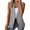 imageHappy Sailed Womens Sleeveless Vest Tops 2025 Trendy Double Breasted Tweed Blazer Business Work Suits with PocketsGrey