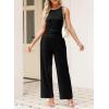 imageHappy Sailed Jumpsuits for Women Sleeveless Crewneck Cross Waist Wide Leg Long Pants Romper Dressy Business Casual Outfits