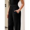 imageHappy Sailed Jumpsuits for Women Sleeveless Crewneck Cross Waist Wide Leg Long Pants Romper Dressy Business Casual Outfits