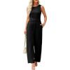 imageHappy Sailed Jumpsuits for Women Sleeveless Crewneck Cross Waist Wide Leg Long Pants Romper Dressy Business Casual Outfits