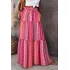 imageHappy Sailed Womens Floral Print Boho Maxi Skirt Elastic High Waist Pleated Ruffle Flowy Long Skirts SXLA Multicolor Pink