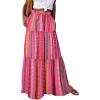 imageHappy Sailed Womens Floral Print Boho Maxi Skirt Elastic High Waist Pleated Ruffle Flowy Long Skirts SXLA Multicolor Pink