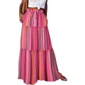imageHappy Sailed Womens Floral Print Boho Maxi Skirt Elastic High Waist Pleated Ruffle Flowy Long Skirts SXLA Multicolor Pink