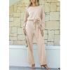imageHappy Sailed Womens Loose Short Sleeve Belted Wide Leg Pant Romper Jumpsuit Business Casual One Piece OutfitsApricot