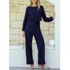 imageHappy Sailed Womens Loose Short Sleeve Belted Wide Leg Pant Romper Jumpsuit Business Casual One Piece OutfitsBlue