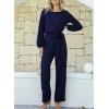 imageHappy Sailed Womens Loose Short Sleeve Belted Wide Leg Pant Romper Jumpsuit Business Casual One Piece OutfitsBlue