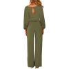 imageHappy Sailed Womens Loose Short Sleeve Belted Wide Leg Pant Romper Jumpsuit Business Casual One Piece OutfitsGreen