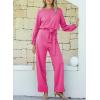 imageHappy Sailed Womens Loose Short Sleeve Belted Wide Leg Pant Romper Jumpsuit Business Casual One Piece OutfitsHot Pink