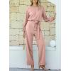 imageHappy Sailed Womens Loose Short Sleeve Belted Wide Leg Pant Romper Jumpsuit Business Casual One Piece OutfitsPink
