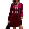 imageHappy Sailed Womens Velvet Dress Fall Winter Long Sleeve Front Bowknot High Waisted A Line Cocktail Dresses for Wedding GuestBurgundy