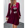 imageHappy Sailed Womens Velvet Dress Fall Winter Long Sleeve Front Bowknot High Waisted A Line Cocktail Dresses for Wedding GuestBurgundy