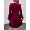 imageHappy Sailed Womens Velvet Dress Fall Winter Long Sleeve Front Bowknot High Waisted A Line Cocktail Dresses for Wedding GuestBurgundy