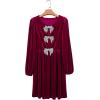 imageHappy Sailed Womens Velvet Dress Fall Winter Long Sleeve Front Bowknot High Waisted A Line Cocktail Dresses for Wedding GuestBurgundy