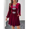 imageHappy Sailed Womens Velvet Dress Fall Winter Long Sleeve Front Bowknot High Waisted A Line Cocktail Dresses for Wedding GuestBurgundy
