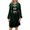 imageHappy Sailed Womens Velvet Dress Fall Winter Long Sleeve Front Bowknot High Waisted A Line Cocktail Dresses for Wedding GuestDark Green