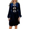imageHappy Sailed Womens Velvet Dress Fall Winter Long Sleeve Front Bowknot High Waisted A Line Cocktail Dresses for Wedding GuestNavy Blue