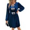 imageHappy Sailed Womens Velvet Dress Fall Winter Long Sleeve Front Bowknot High Waisted A Line Cocktail Dresses for Wedding GuestNavy Blue