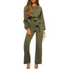 imageHappy Sailed Womens Loose Short Sleeve Belted Wide Leg Pant Romper Jumpsuit Business Casual One Piece OutfitsGreen