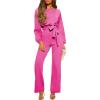 imageHappy Sailed Womens Loose Short Sleeve Belted Wide Leg Pant Romper Jumpsuit Business Casual One Piece OutfitsHot Pink