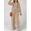 imageHappy Sailed Womens Long Sleeve Jumpsuits Loose Fit Overalls Square Neck Pockets High Waisted Wide Leg Pants RompersApricot