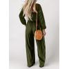 imageHappy Sailed Womens Long Sleeve Jumpsuits Loose Fit Overalls Square Neck Pockets High Waisted Wide Leg Pants RompersArmy Green