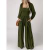imageHappy Sailed Womens Long Sleeve Jumpsuits Loose Fit Overalls Square Neck Pockets High Waisted Wide Leg Pants RompersArmy Green