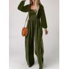 imageHappy Sailed Womens Long Sleeve Jumpsuits Loose Fit Overalls Square Neck Pockets High Waisted Wide Leg Pants RompersArmy Green