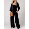 imageHappy Sailed Womens Long Sleeve Jumpsuits Loose Fit Overalls Square Neck Pockets High Waisted Wide Leg Pants RompersBlack
