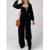 imageHappy Sailed Womens Long Sleeve Jumpsuits Loose Fit Overalls Square Neck Pockets High Waisted Wide Leg Pants RompersBlack