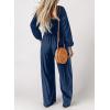 imageHappy Sailed Womens Long Sleeve Jumpsuits Loose Fit Overalls Square Neck Pockets High Waisted Wide Leg Pants RompersBlue