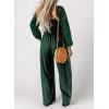 imageHappy Sailed Womens Long Sleeve Jumpsuits Loose Fit Overalls Square Neck Pockets High Waisted Wide Leg Pants RompersGreen