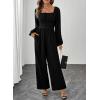 imageHappy Sailed Womens Long Sleeve Jumpsuits Loose Fit Overalls Square Neck Pockets High Waisted Wide Leg Pants RompersLaceblack