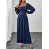 imageHappy Sailed Womens Long Sleeve Jumpsuits Loose Fit Overalls Square Neck Pockets High Waisted Wide Leg Pants RompersLacedark Blue