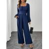 imageHappy Sailed Womens Long Sleeve Jumpsuits Loose Fit Overalls Square Neck Pockets High Waisted Wide Leg Pants RompersLacedark Blue