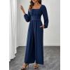 imageHappy Sailed Womens Long Sleeve Jumpsuits Loose Fit Overalls Square Neck Pockets High Waisted Wide Leg Pants RompersLacedark Blue