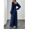 imageHappy Sailed Womens Long Sleeve Jumpsuits Loose Fit Overalls Square Neck Pockets High Waisted Wide Leg Pants RompersLacedark Blue