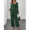 imageHappy Sailed Womens Long Sleeve Jumpsuits Loose Fit Overalls Square Neck Pockets High Waisted Wide Leg Pants RompersLacegreen
