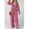 imageHappy Sailed Womens Long Sleeve Jumpsuits Loose Fit Overalls Square Neck Pockets High Waisted Wide Leg Pants RompersPink
