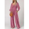 imageHappy Sailed Womens Long Sleeve Jumpsuits Loose Fit Overalls Square Neck Pockets High Waisted Wide Leg Pants RompersPink