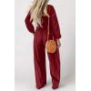 imageHappy Sailed Womens Long Sleeve Jumpsuits Loose Fit Overalls Square Neck Pockets High Waisted Wide Leg Pants RompersRed