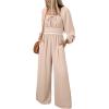 imageHappy Sailed Womens Long Sleeve Jumpsuits Loose Fit Overalls Square Neck Pockets High Waisted Wide Leg Pants RompersLaceapricot