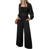 imageHappy Sailed Womens Long Sleeve Jumpsuits Loose Fit Overalls Square Neck Pockets High Waisted Wide Leg Pants RompersLaceblack