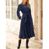 imageHappy Sailed Womens Velvet Dress Fashion Fall Winter Long Sleeve High Waist ALine Semi Formal Wedding Guest DressesNavy Blue