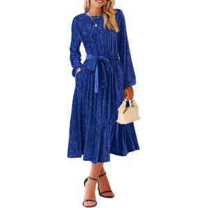imageHappy Sailed Womens Velvet Dress Fashion Fall Winter Long Sleeve High Waist ALine Semi Formal Wedding Guest DressesBlue