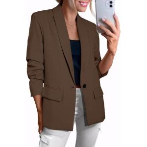 imageHappy Sailed Womens Long Sleeve Blazer Business Casual Open Front Work Office Suit JacketsBrown