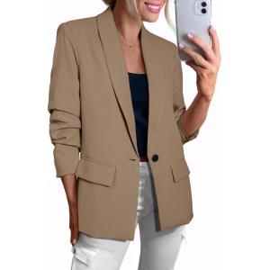 imageHappy Sailed Womens Long Sleeve Blazer Business Casual Open Front Work Office Suit JacketsCoffe